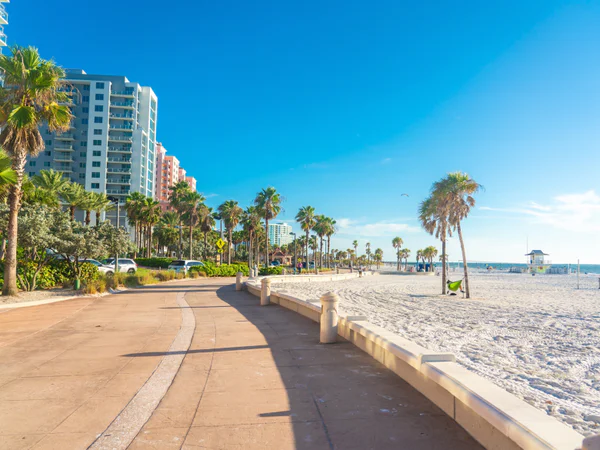 Vit sandstrand vid Clearwater Beach i Florida