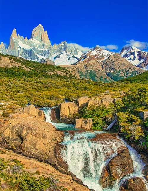 Utsikt över naturen i Patagonien och det majestätiska berget Fitz Roy i bakgrunden