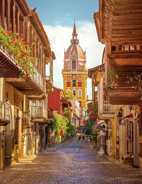 De vackra gatorna i Cartagena de Indias, Colombia