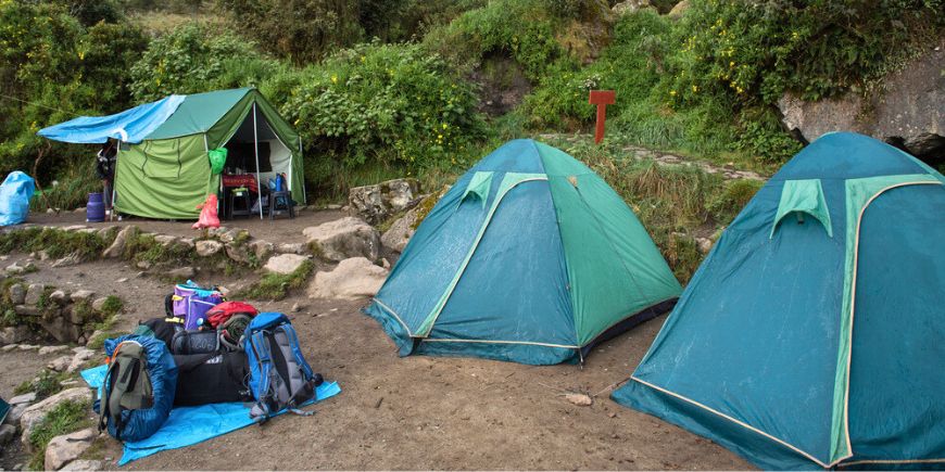 Lägerplats på Inkaleden, Machu Picchu, Peru