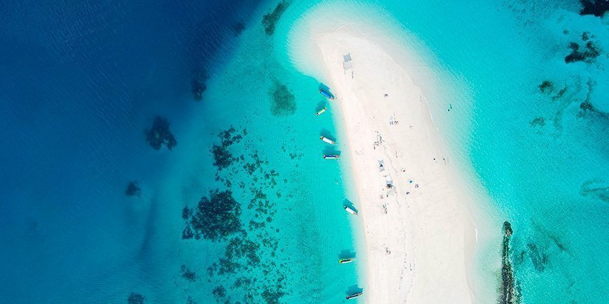 Översikt från Nakupenda Sandbank vid Zanzibar