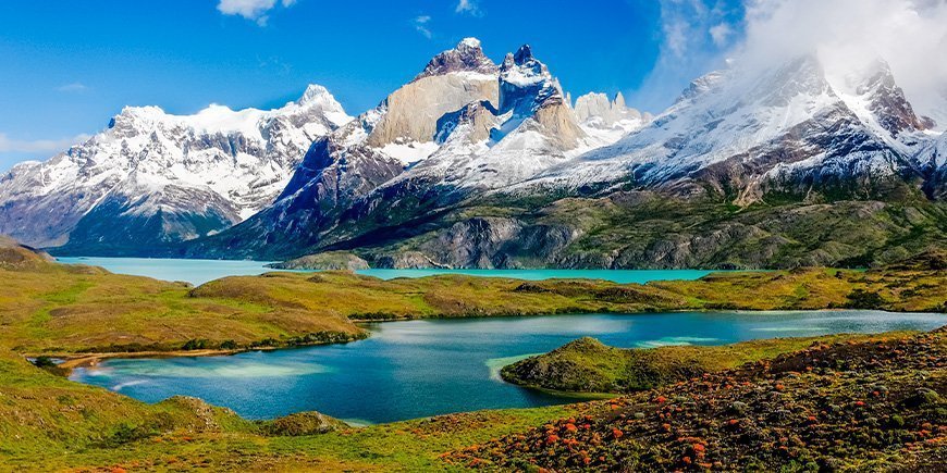 Vår i den vackra nationalparken Torres del Paine i Chile