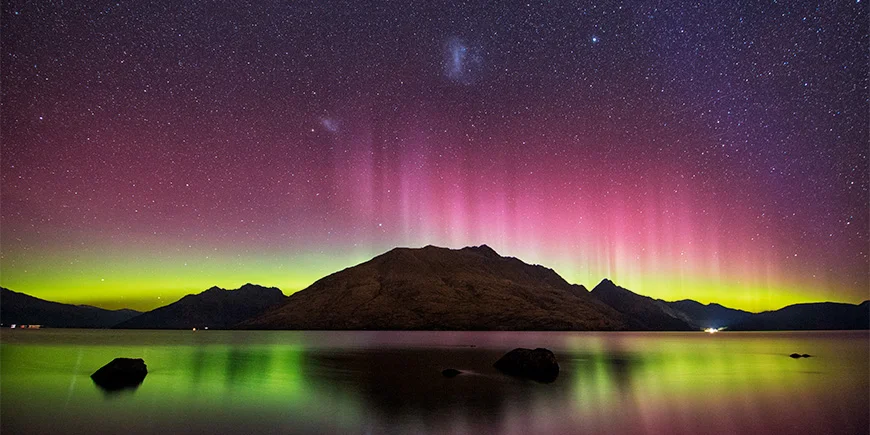 Södra ljus vid Lake Wakatipu, Nya Zeeland.