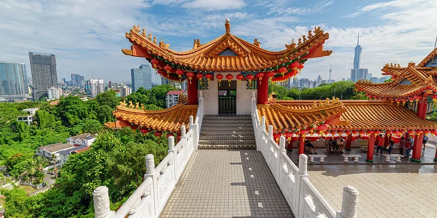Utsikt över Kuala Lumpur från Thean Hou Temple 