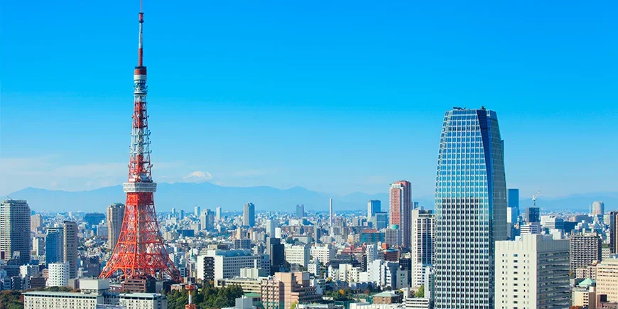 Tokyo Tower och utsikt mot Mount Fuji