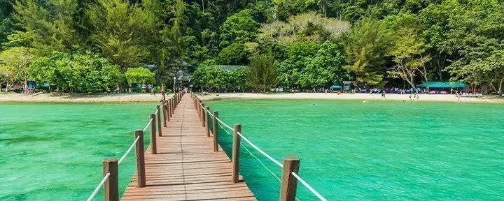 Bro i vattnet på Gaya Island i Malaysia